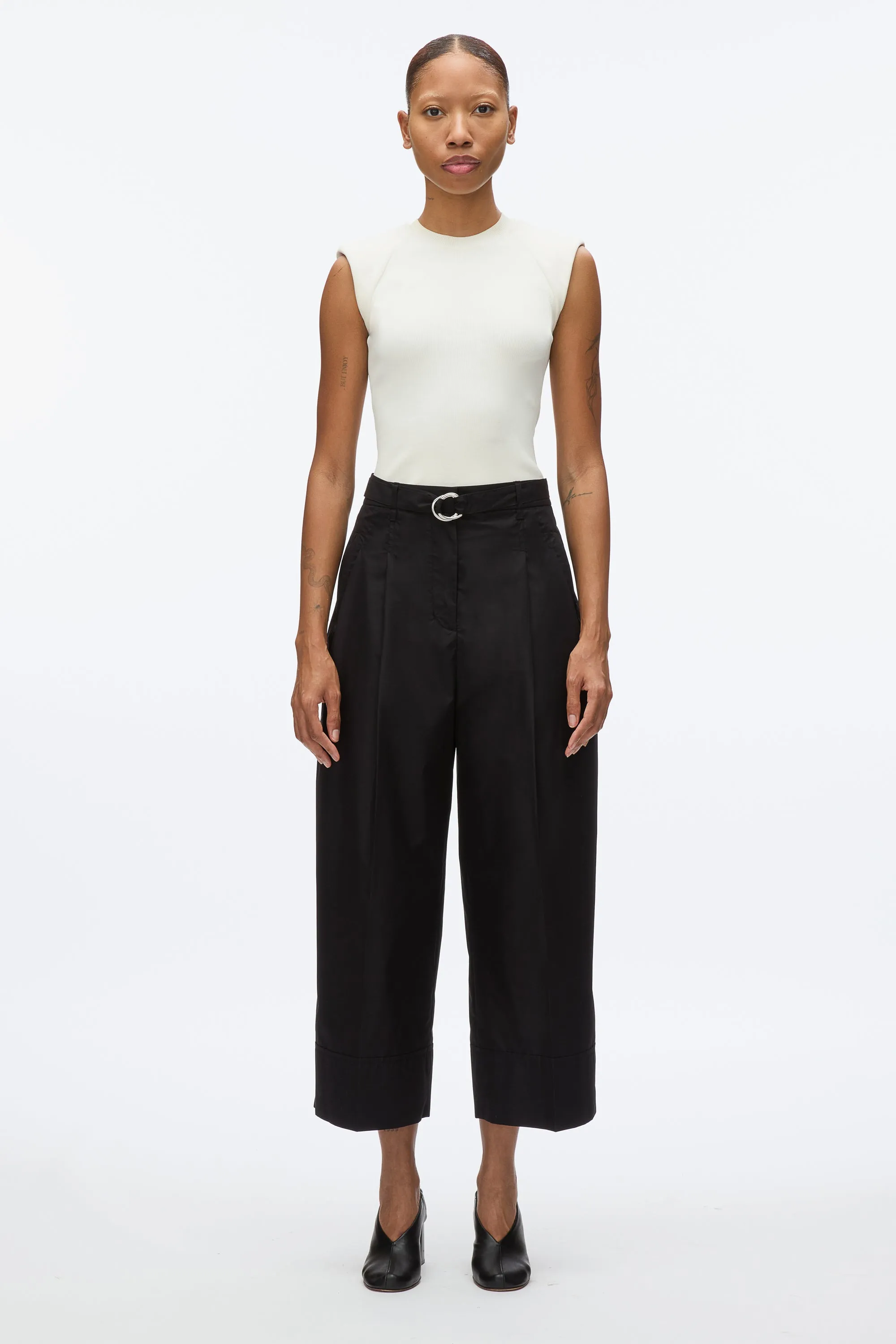 Double Pleat Wide Cropped Pant