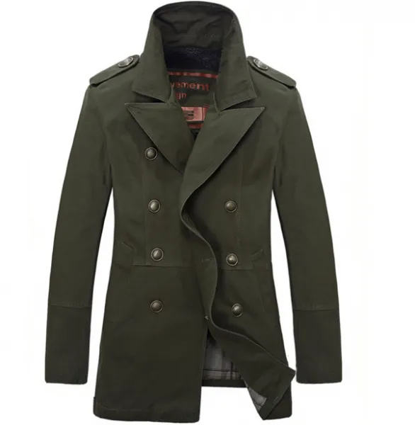 Double Breasted Trench Coat for Men with Slim Fit Cut