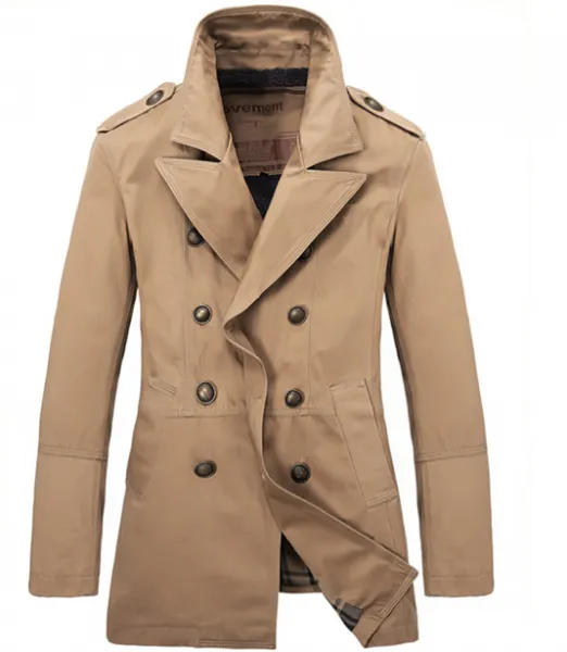 Double Breasted Trench Coat for Men with Slim Fit Cut