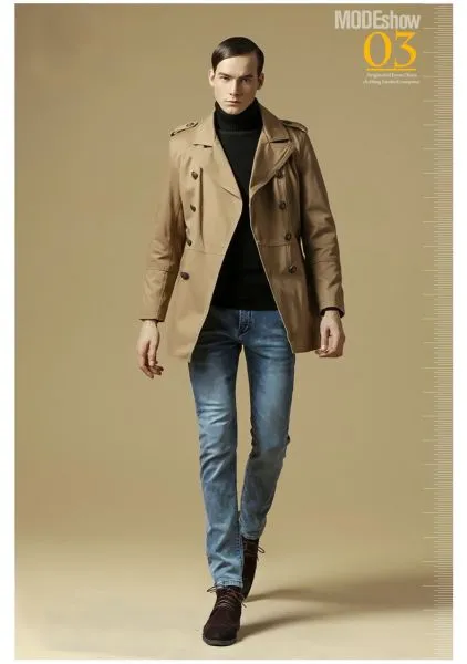 Double Breasted Trench Coat for Men with Slim Fit Cut