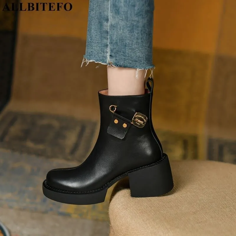 Fashion Thick Bottom Ankle Boots / Women's Soft Genuine Leather Platform Boots