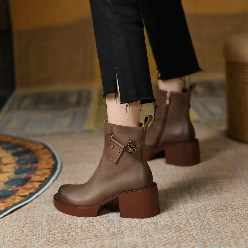 Fashion Thick Bottom Ankle Boots / Women's Soft Genuine Leather Platform Boots