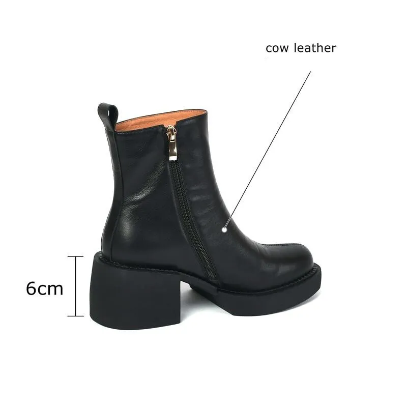 Fashion Thick Bottom Ankle Boots / Women's Soft Genuine Leather Platform Boots