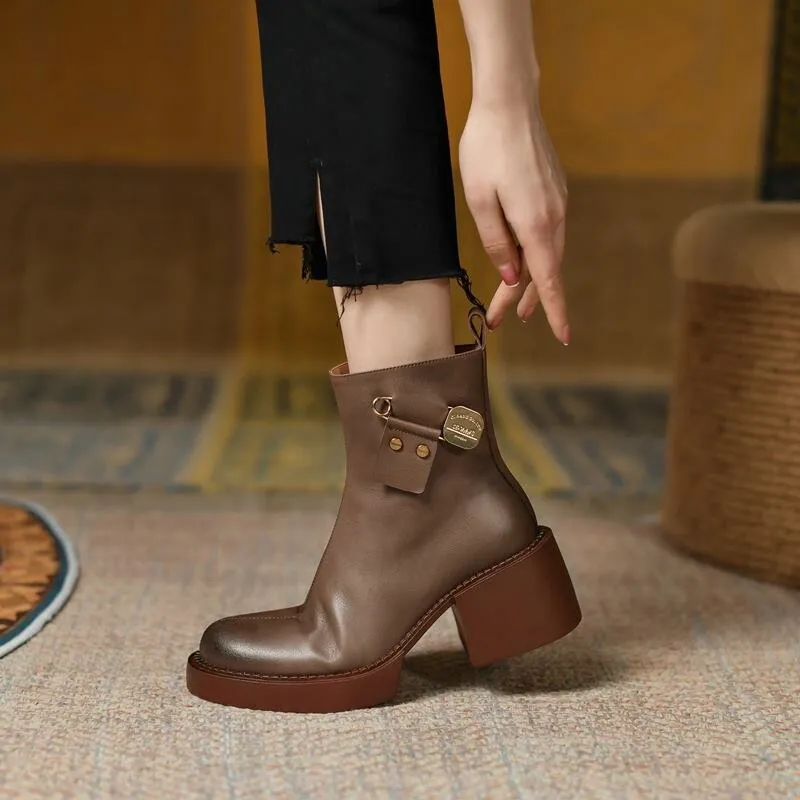 Fashion Thick Bottom Ankle Boots / Women's Soft Genuine Leather Platform Boots