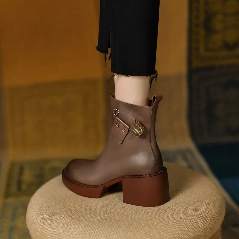 Fashion Thick Bottom Ankle Boots / Women's Soft Genuine Leather Platform Boots