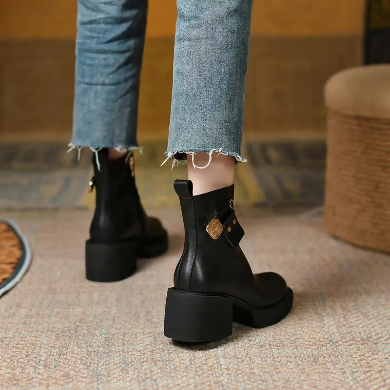 Fashion Thick Bottom Ankle Boots / Women's Soft Genuine Leather Platform Boots