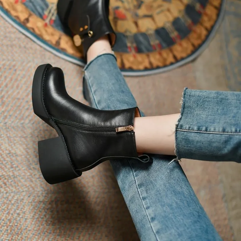 Fashion Thick Bottom Ankle Boots / Women's Soft Genuine Leather Platform Boots