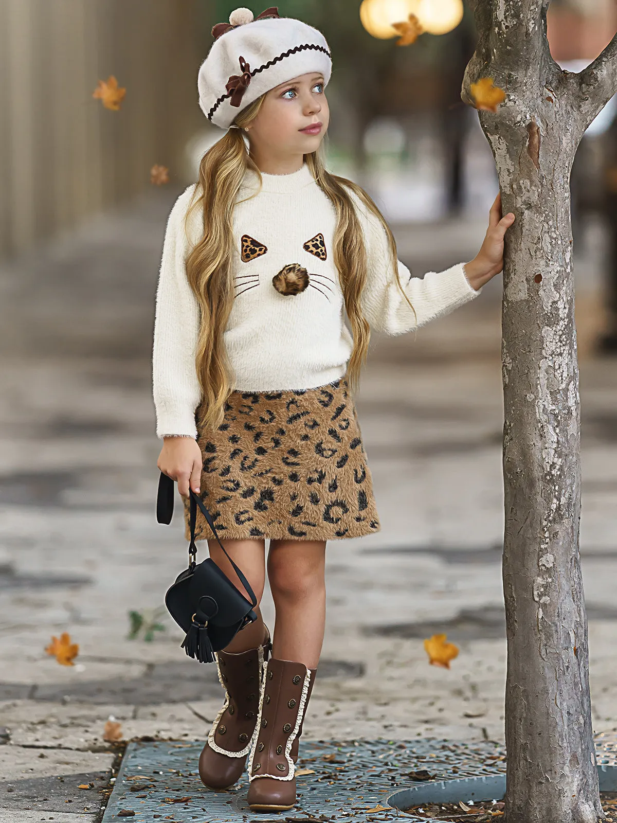 Feline Fierce Sweater and Leopard Skirt Set