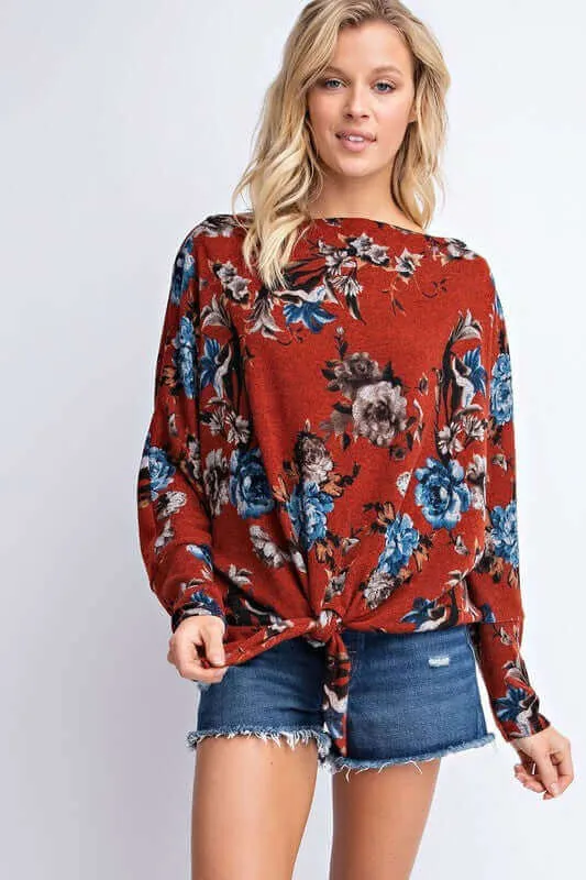 Floral Print Tie Waist Top