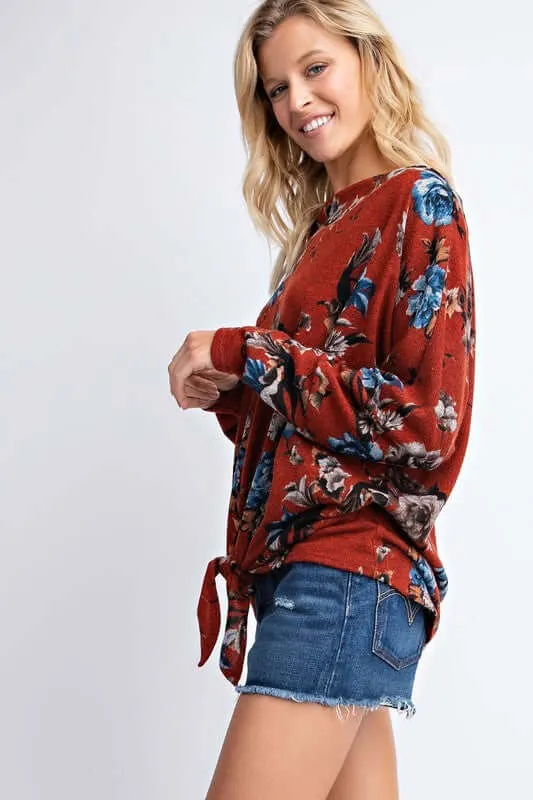 Floral Print Tie Waist Top