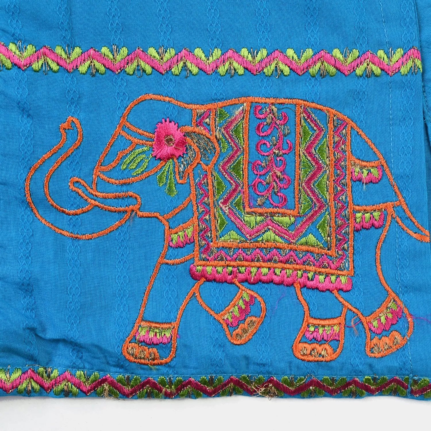 Girls Jacquard EMB Kurti Elephant-Teal