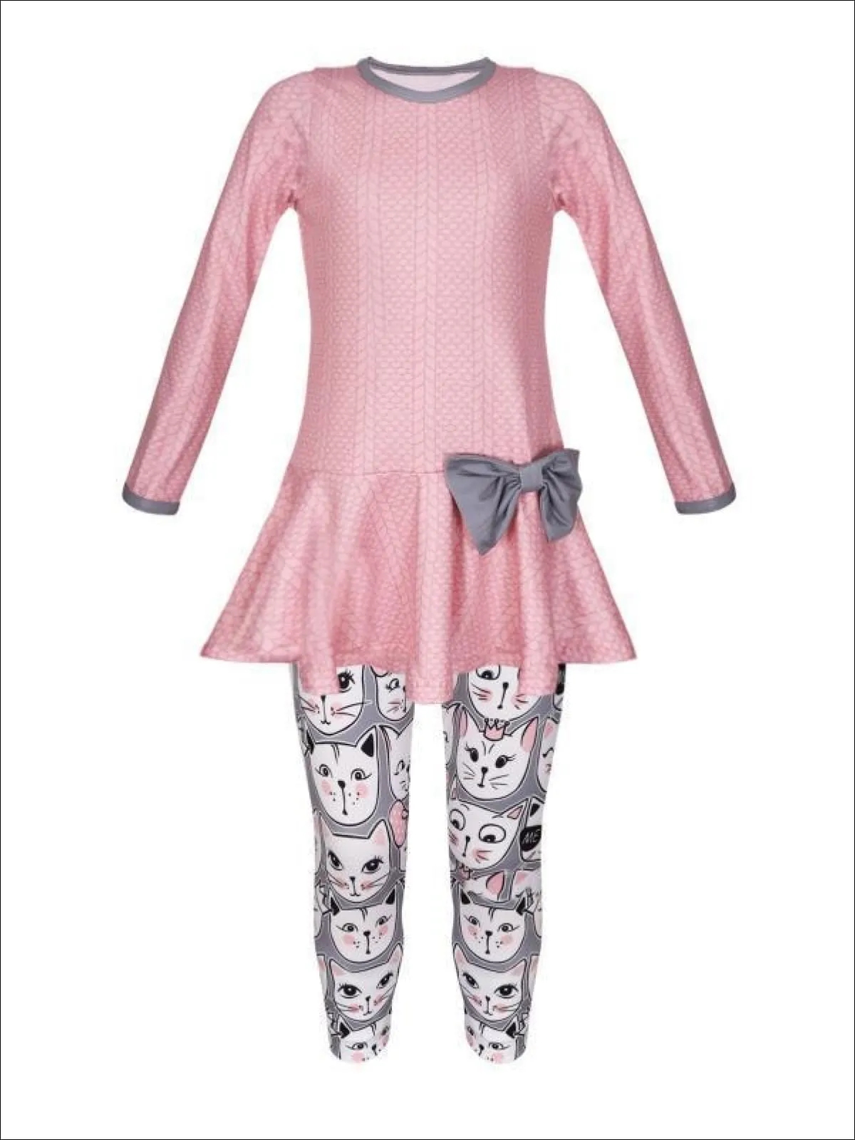 Girls Long Sleeve Peplum Bow Tunic And Legging Set