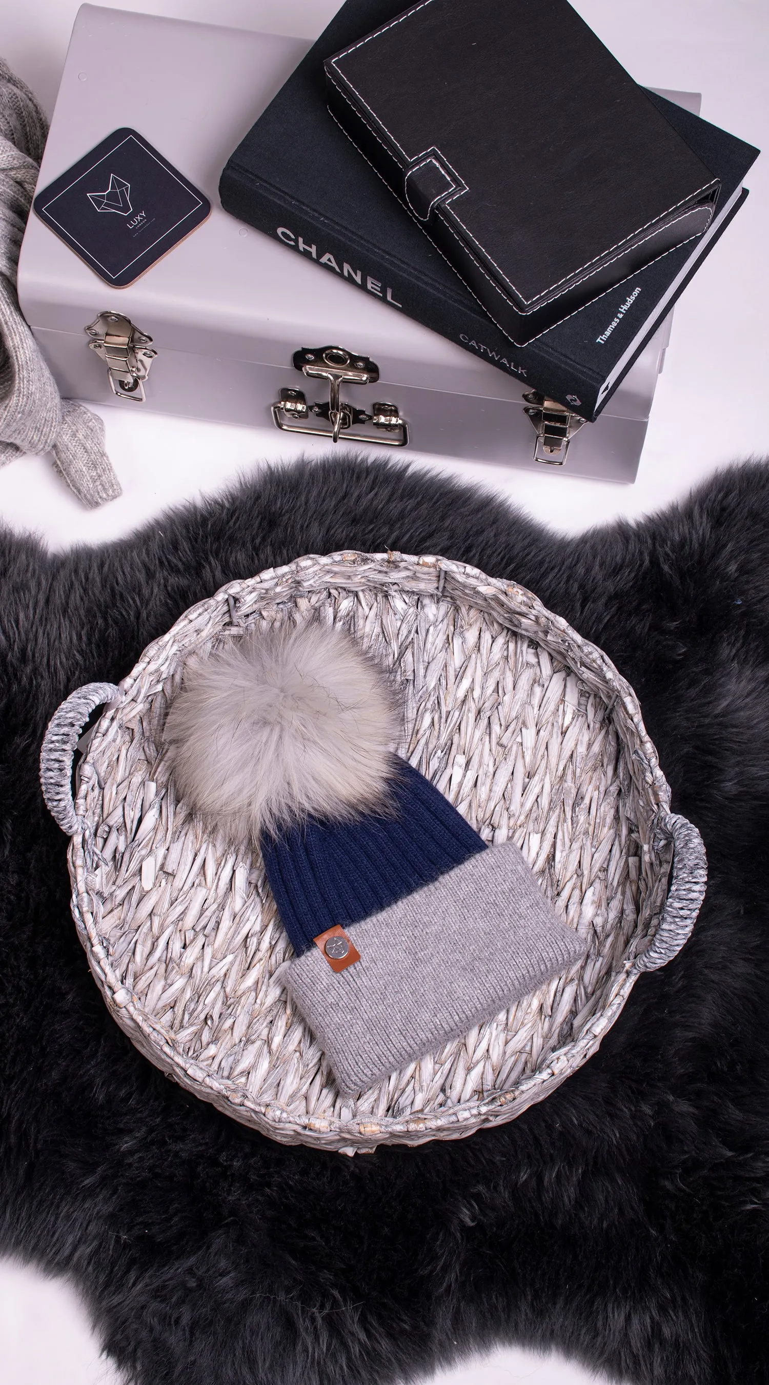 Harley Pom Pom Hat - Navy/Grey