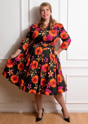 Hearts & Roses Eden Floral 50's Swing Dress Black