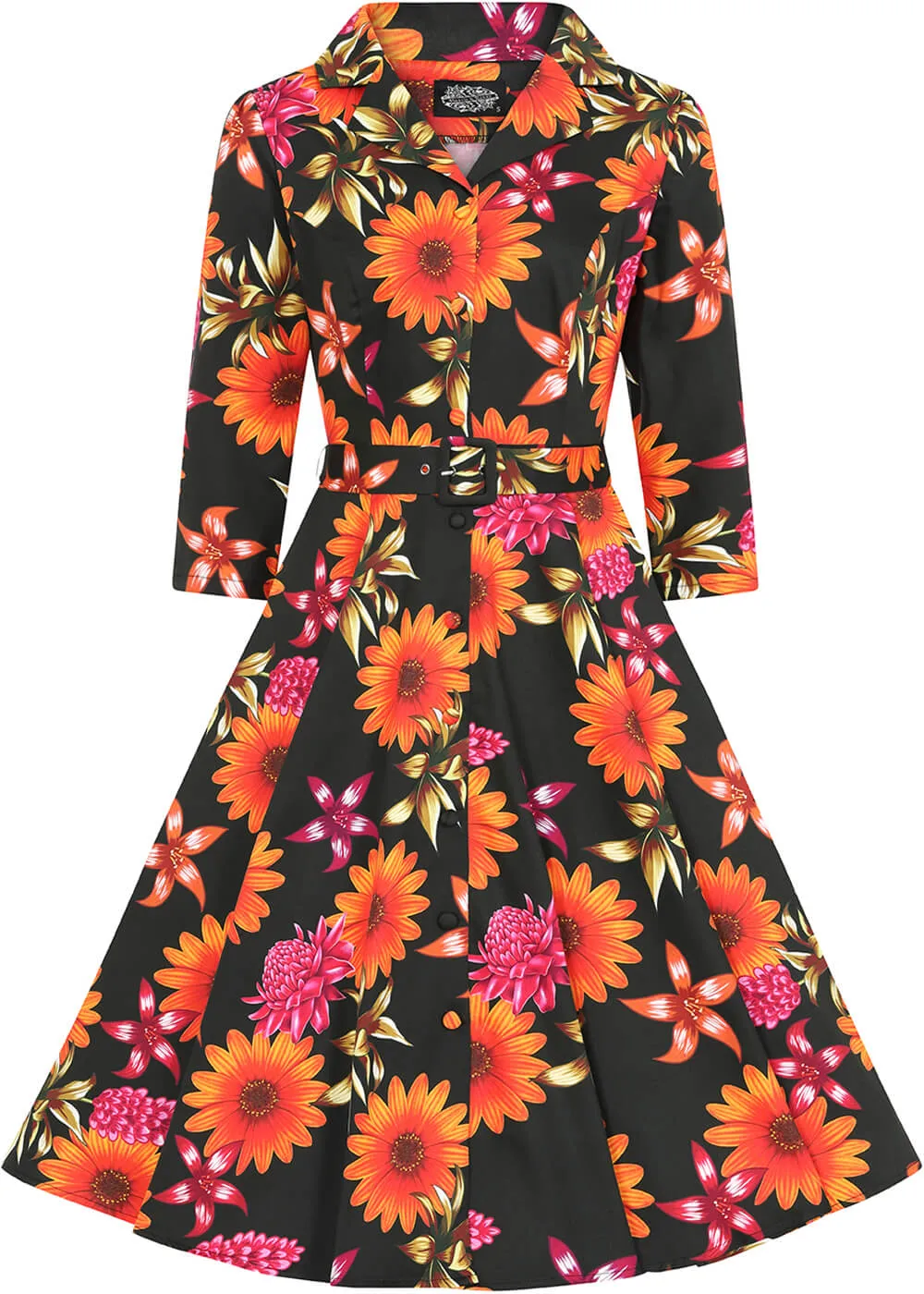 Hearts & Roses Eden Floral 50's Swing Dress Black