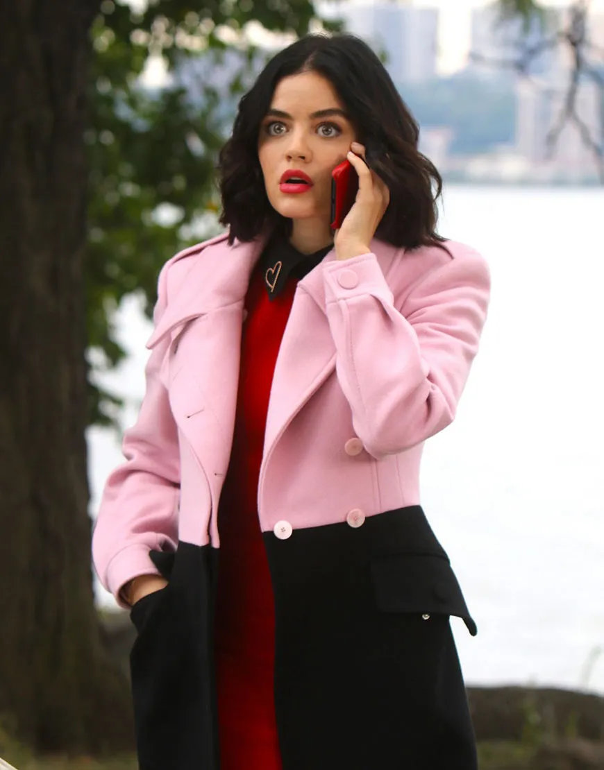 Katy Keene Lucy Hale Long Coat - Pink & Black Wool Blend Trench Coat