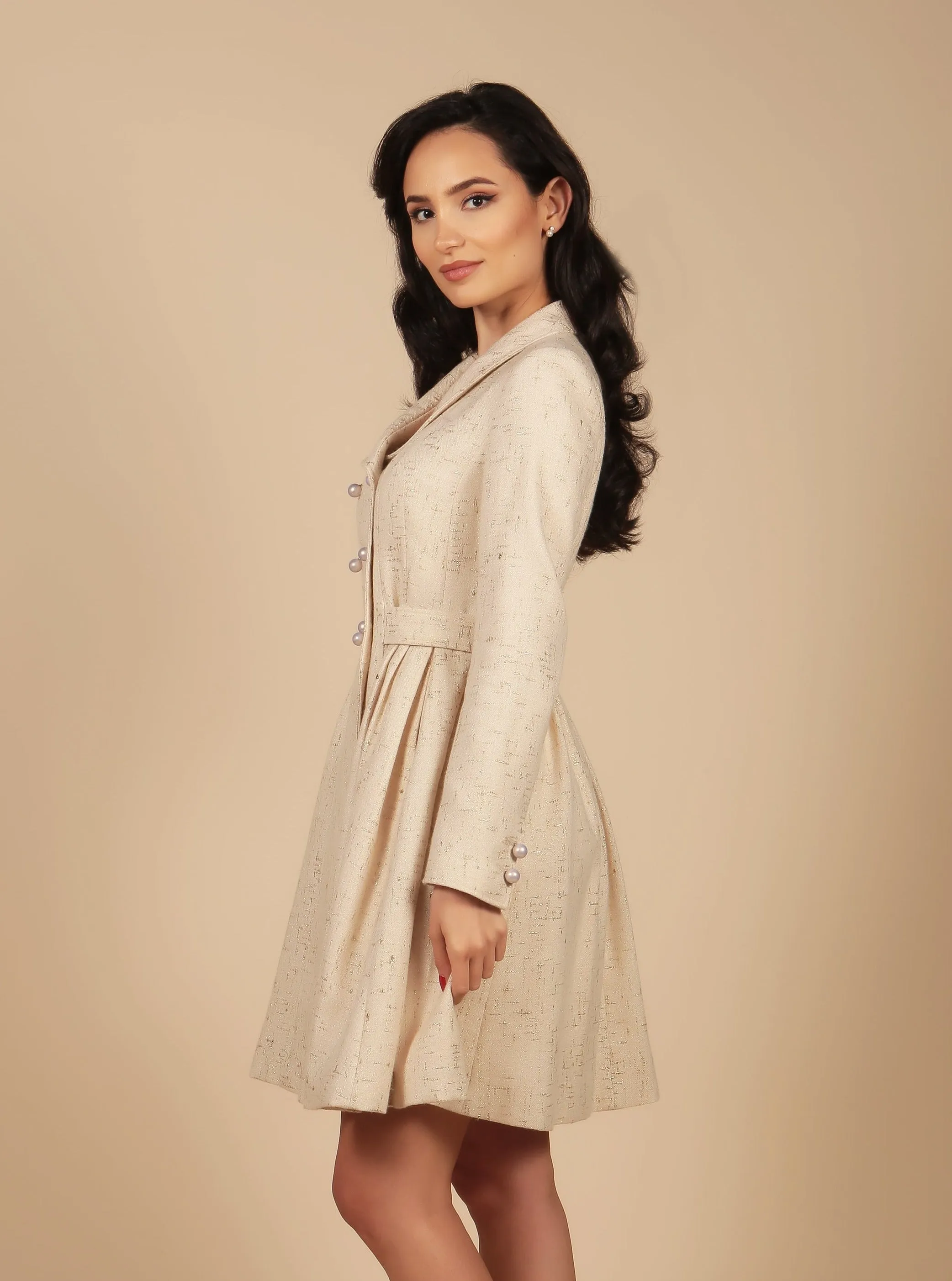 LAST CHANCE 'Kennedy' Wool Tweed Dress Coat in Oro