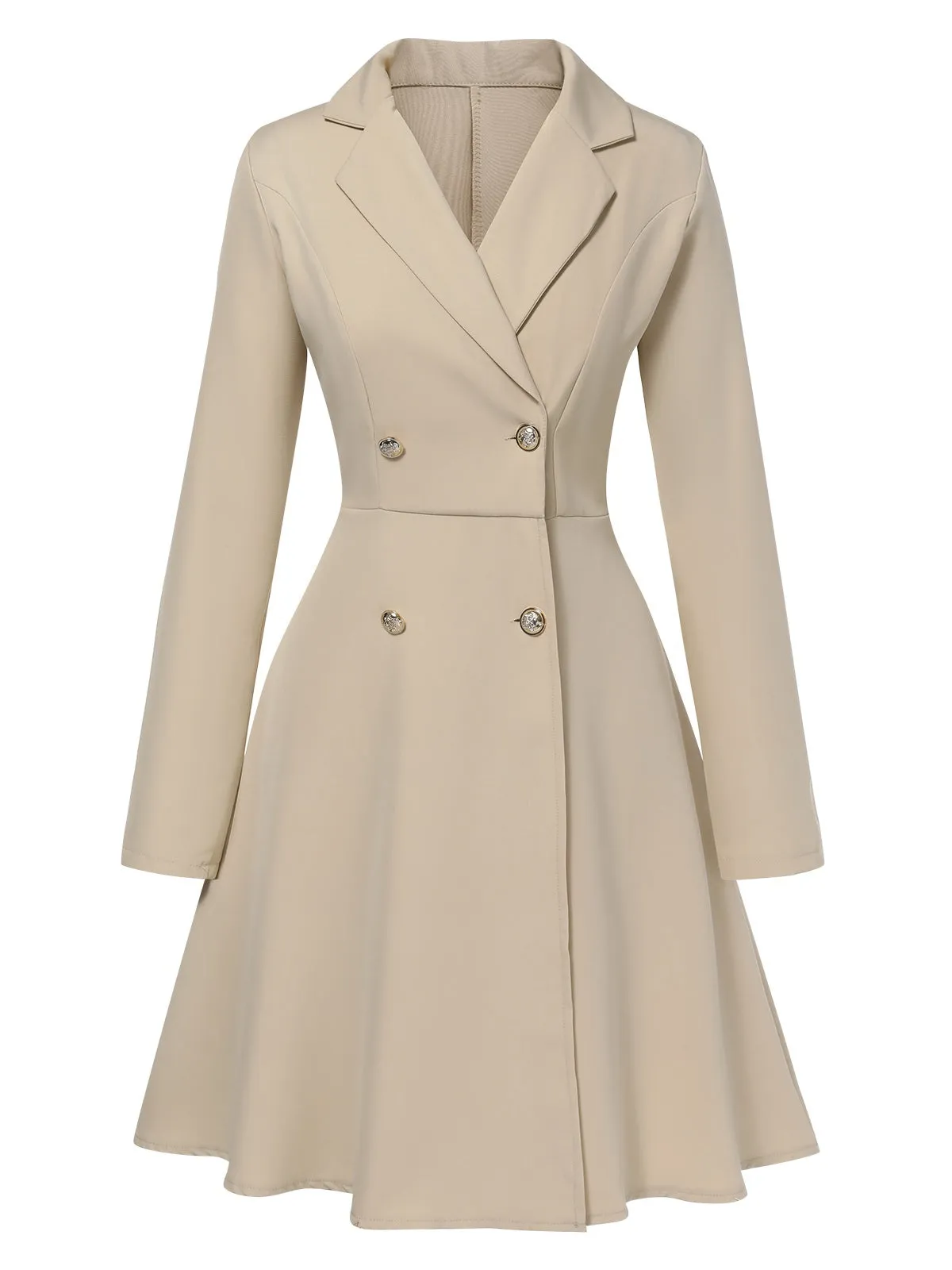 Light Khaki 1950s Solid Lapel Button Coat