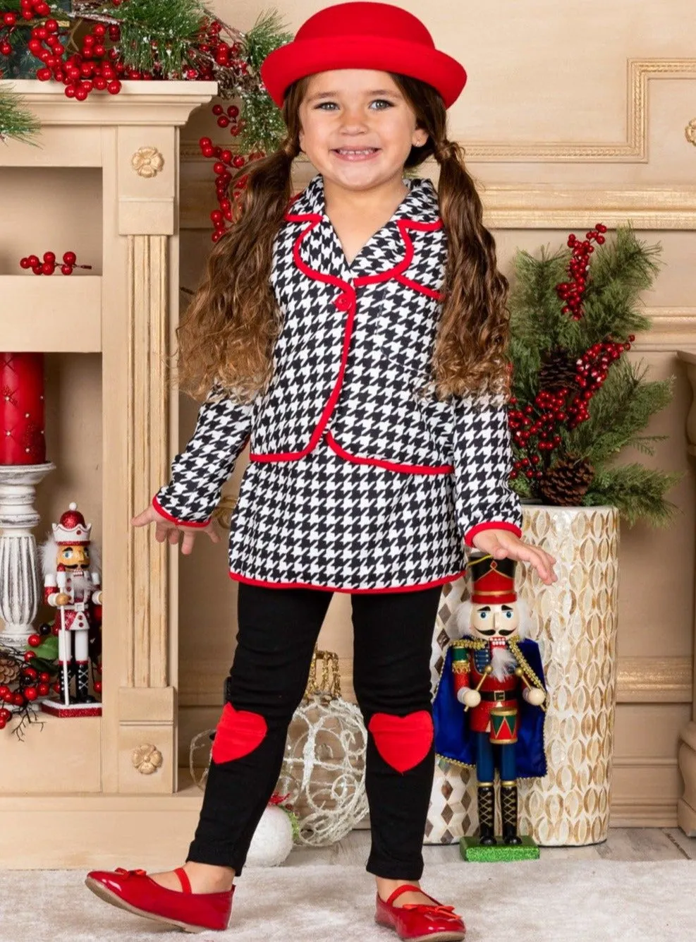 Lil Miss Houndstooth Blazer, Skirt and Legging Set