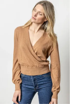 Lilla P Long Sleeve Surplice Sweater in Bourbon