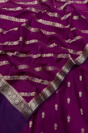 Luxurious Purple Banarasi Moonga Silk Three Piece Suit Set: Perfect for Any Occasion