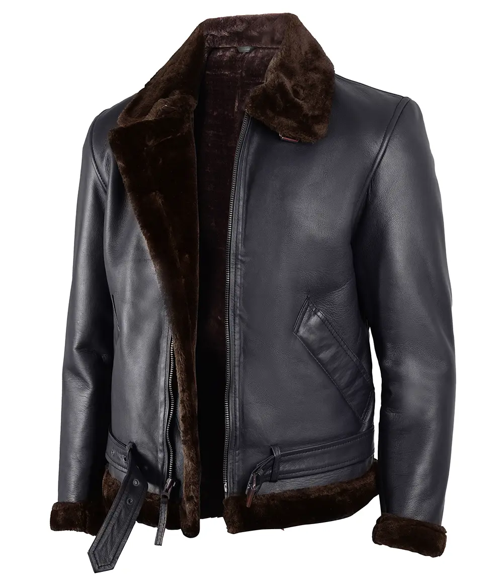 Men's Black Shearling Leather Jacket