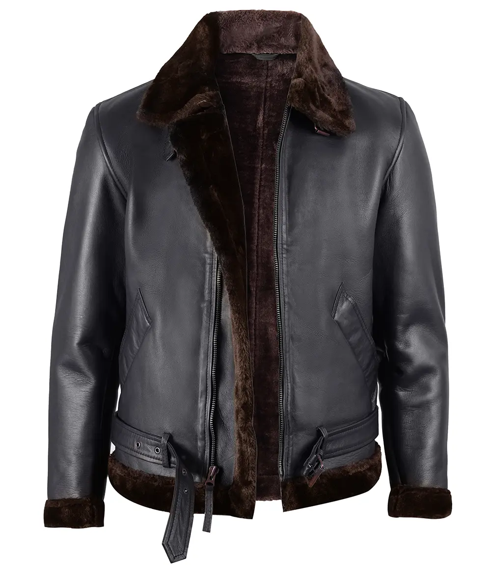 Men's Black Shearling Leather Jacket