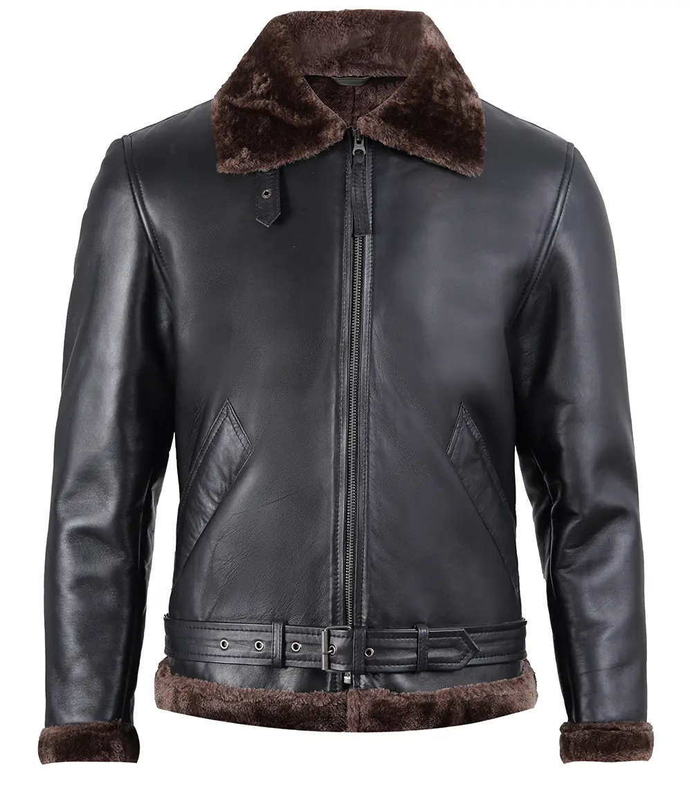 Men's Black Shearling Leather Jacket