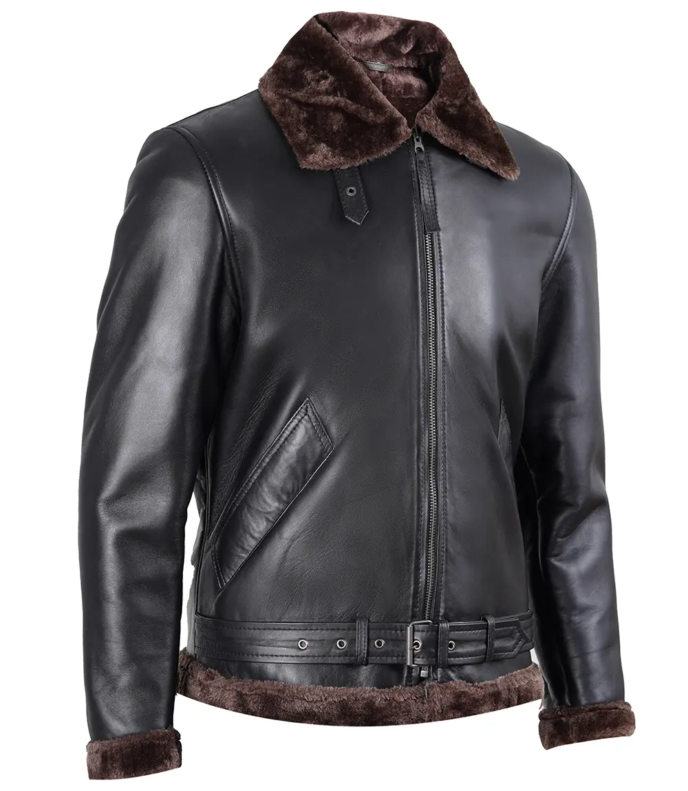 Men's Black Shearling Leather Jacket