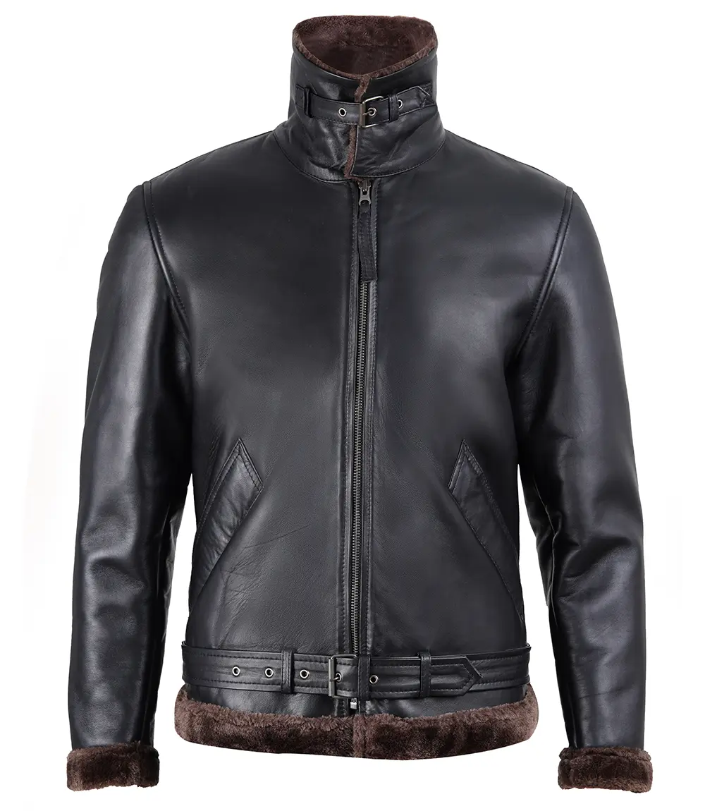 Men's Black Shearling Leather Jacket