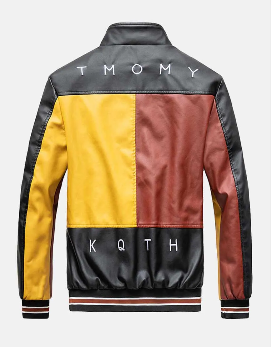 Men's Color Block Leather Jacket | Ujackets.com | Get 40% OFF