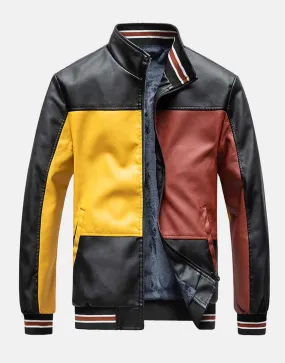 Men's Color Block Leather Jacket | Ujackets.com | Get 40% OFF