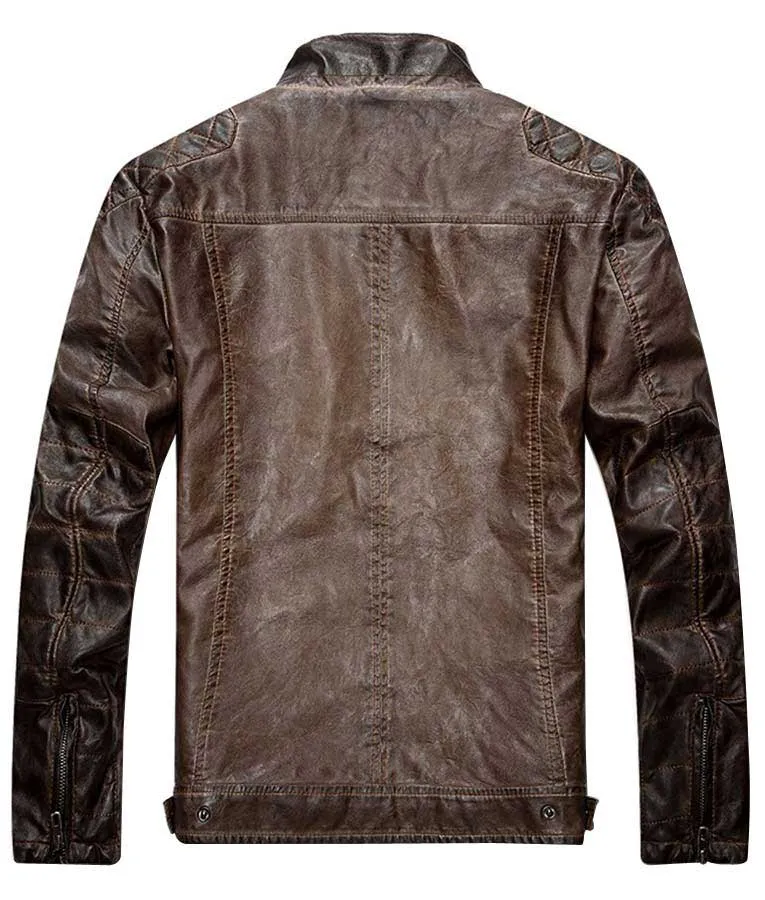 Mens Distressed Quilted Jacket - Waxed Brown Leather Jacket - Ujackets