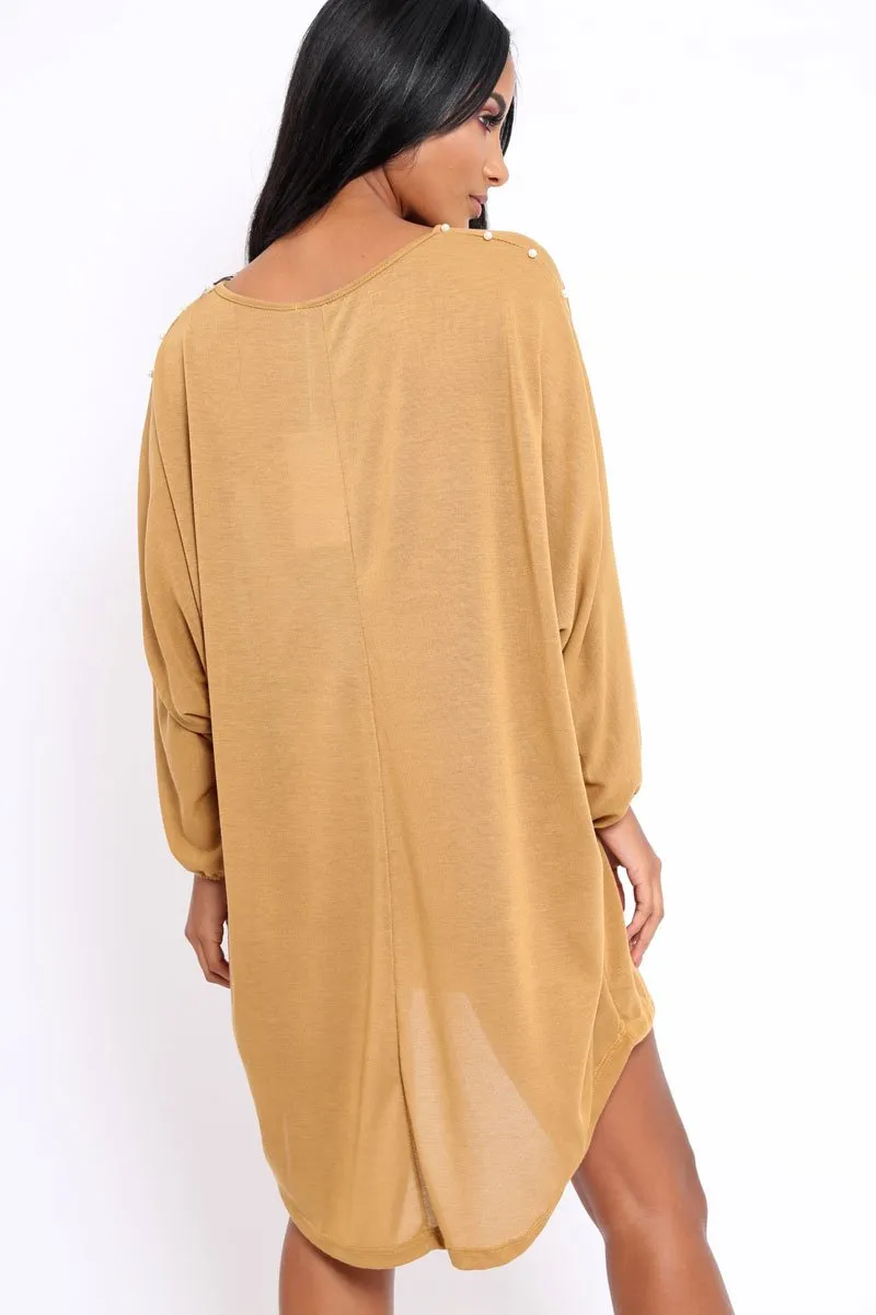 Mustard Pearl Detail Jumper Dress - Ammi