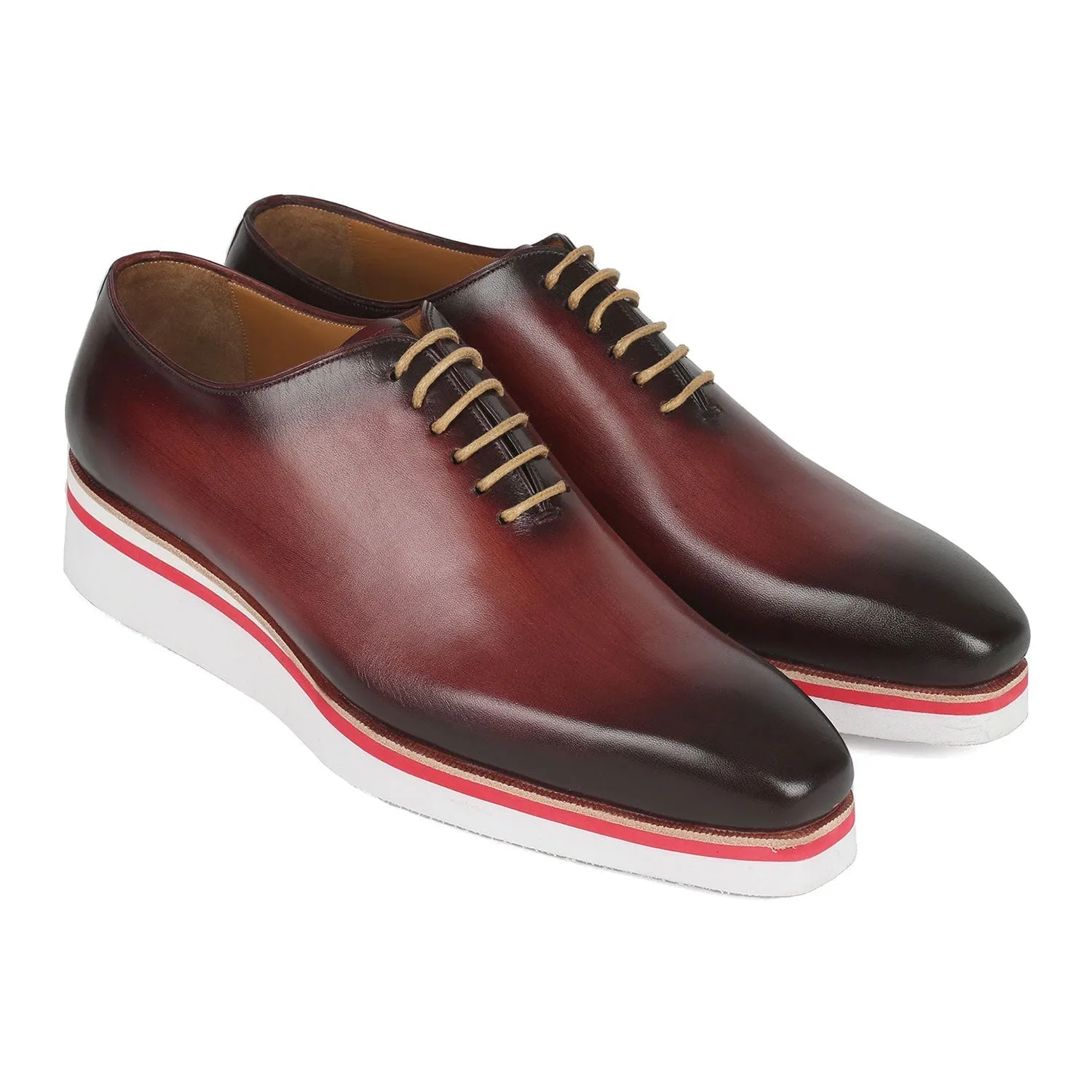 Paul Parkman 191-BRD Men's Shoes Bordeaux Calf-Skin Leather Smart Casual Wholecut Oxfords (PM6372)