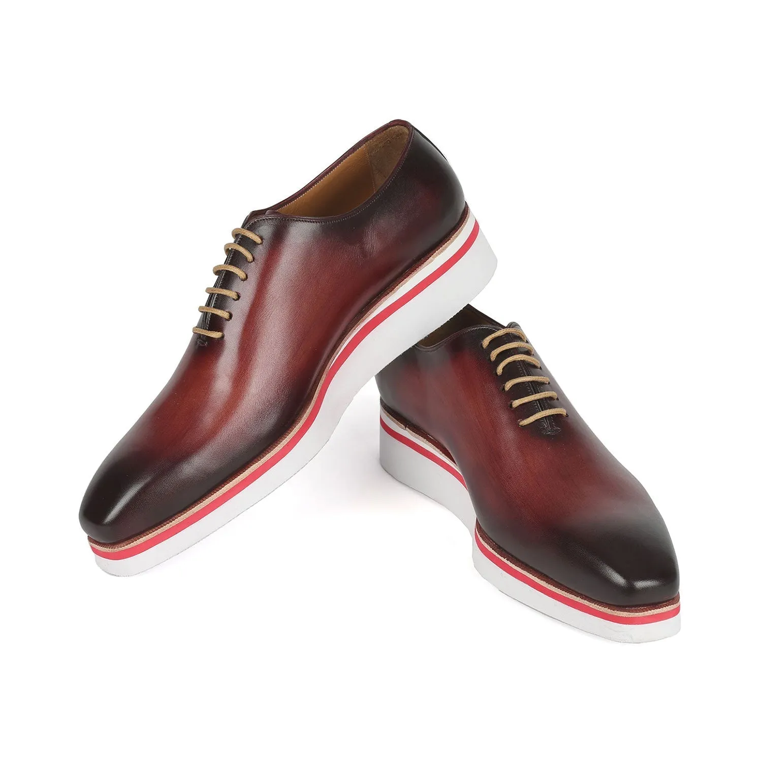 Paul Parkman 191-BRD Men's Shoes Bordeaux Calf-Skin Leather Smart Casual Wholecut Oxfords (PM6372)