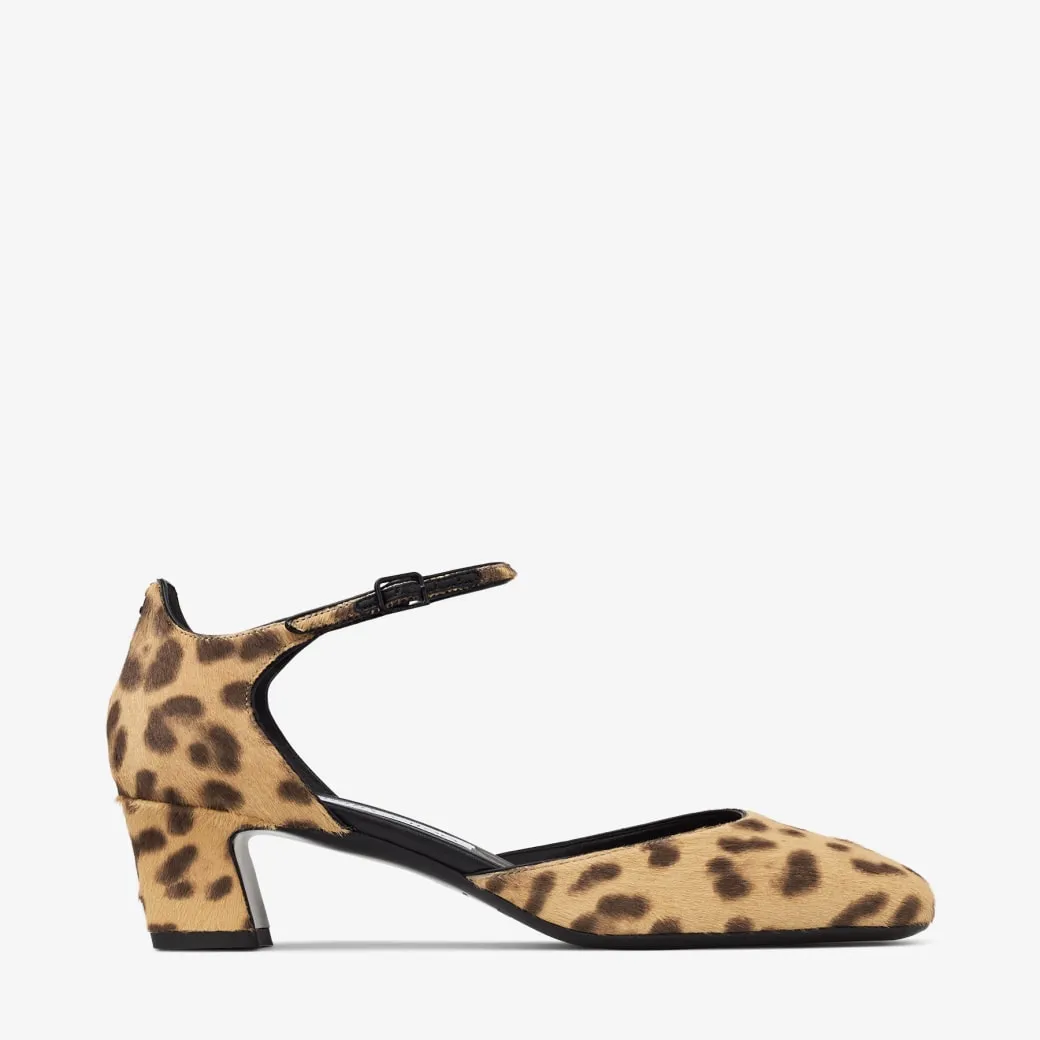 Pixie Block Heel 45 Natural Leopard Print Pony Pumps