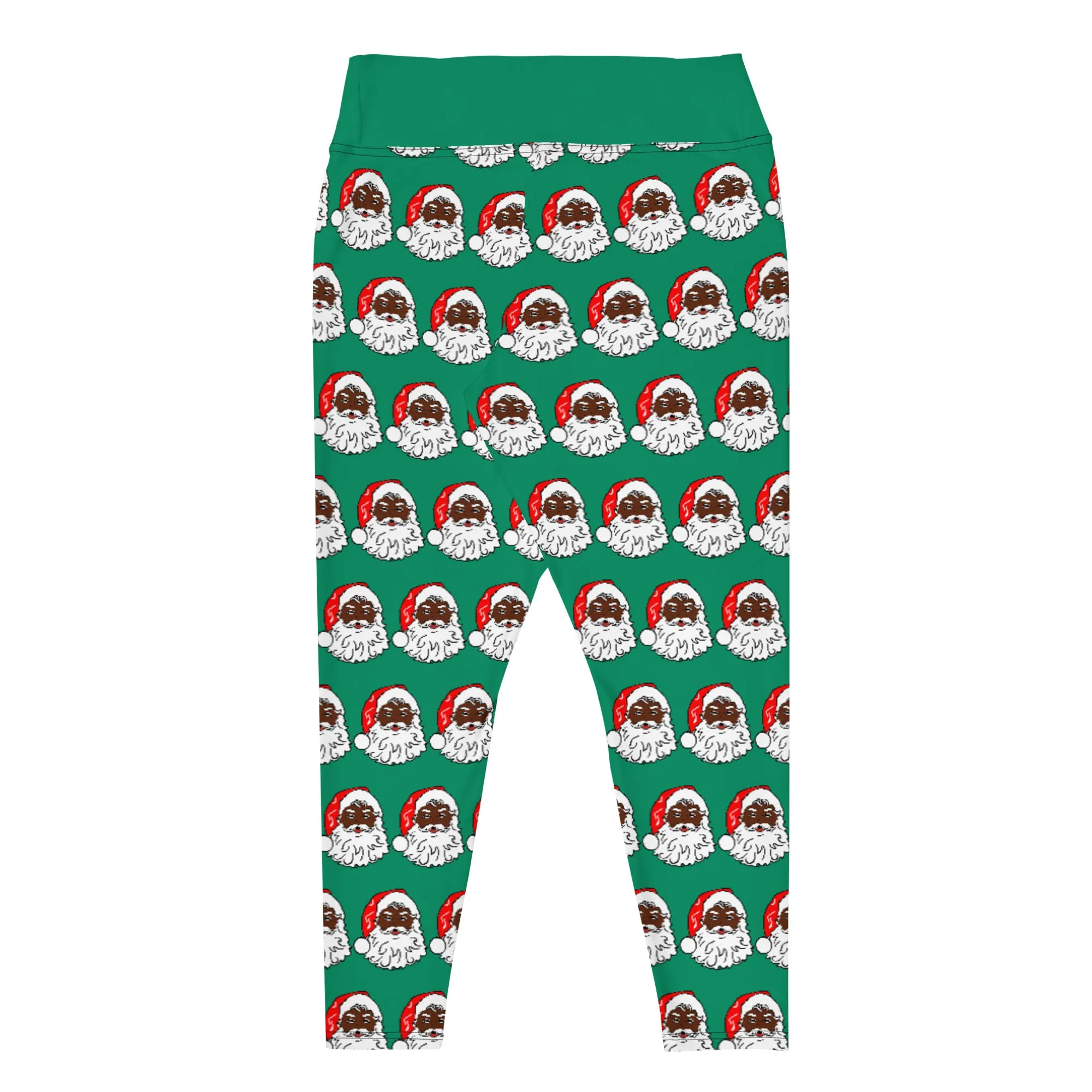 Plus Size Leggings African American Santa Green