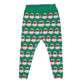 Plus Size Leggings African American Santa Green