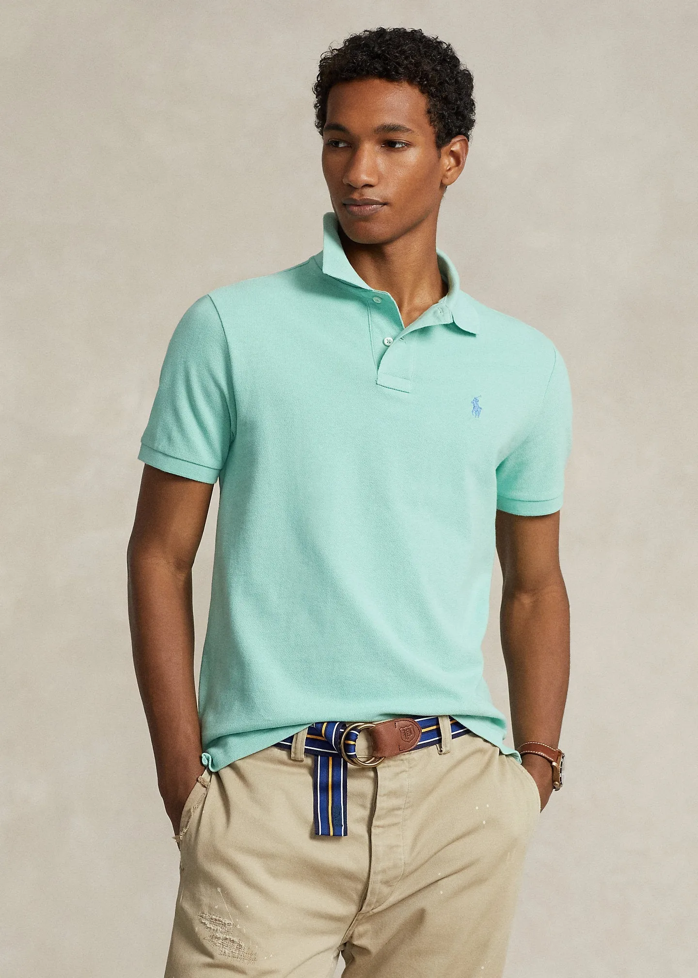 Polo Ralph Lauren -  Polo coupe ajustée en piqué celadon/c7580