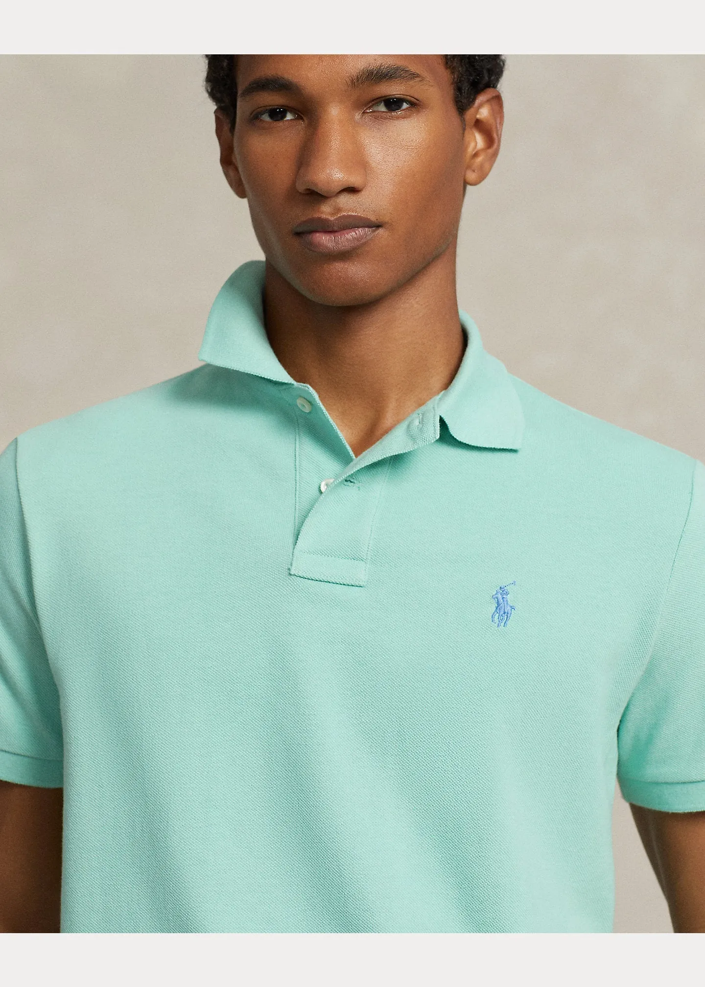 Polo Ralph Lauren -  Polo coupe ajustée en piqué celadon/c7580