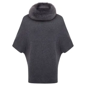 Poncho with Fur Collar - Graphite