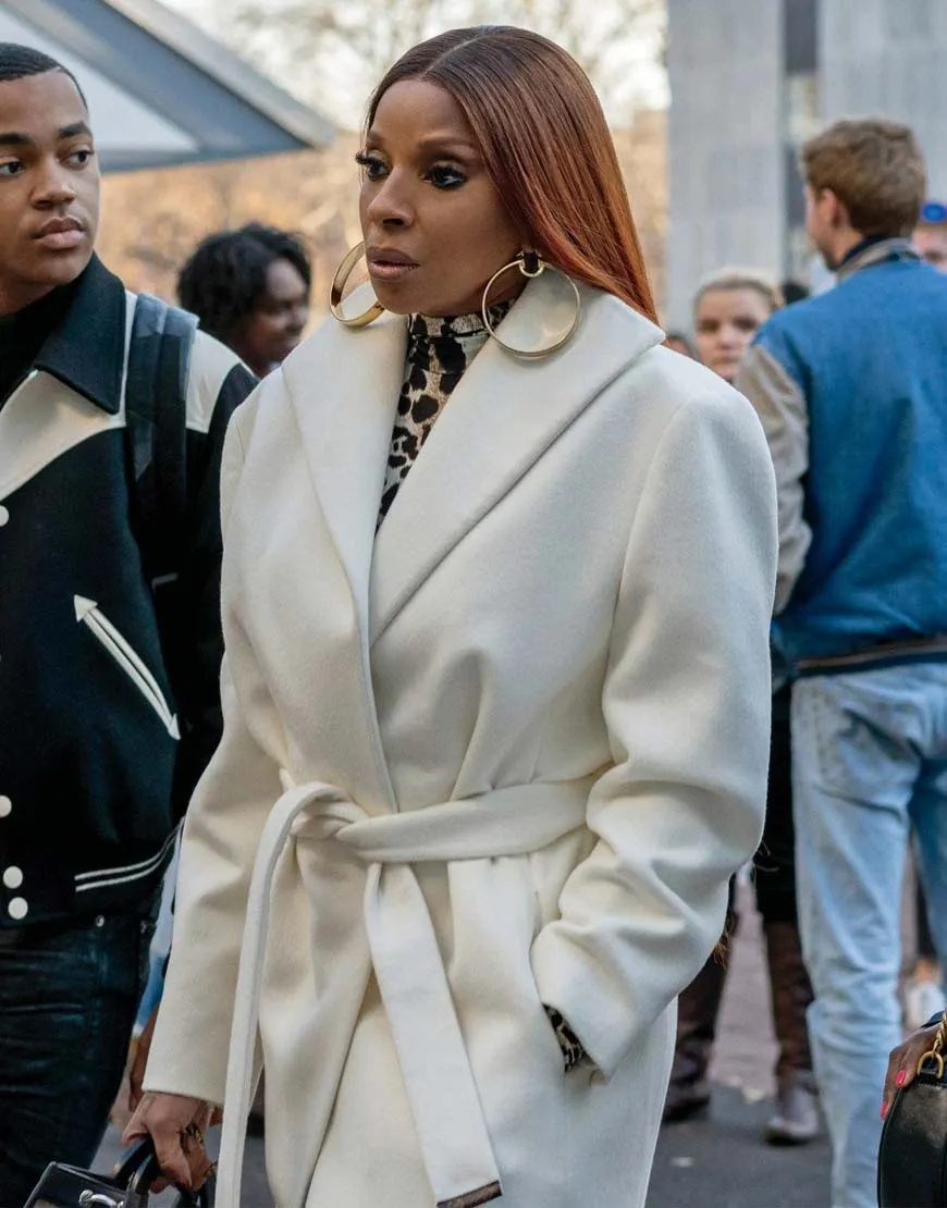 Power Book II Ghost Mary J. Blige Coat | Monet White Belted Coat