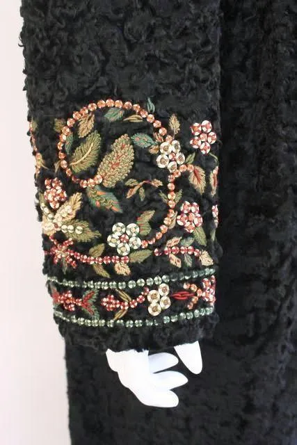 Rare OSCAR DE LA RENTA Couture 2002 Embroidered Broadtail Lamb Fur Coat