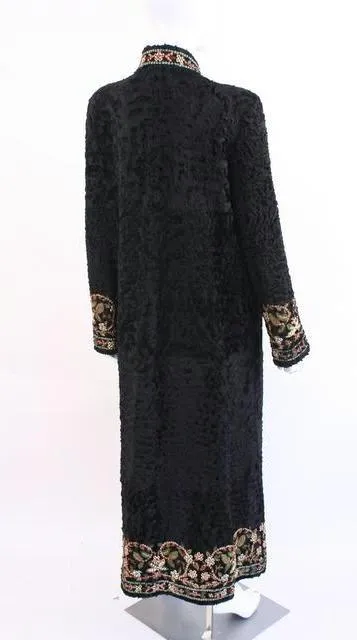 Rare OSCAR DE LA RENTA Couture 2002 Embroidered Broadtail Lamb Fur Coat