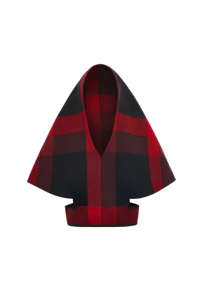 Red and Black Tartan Wool Florence Hood