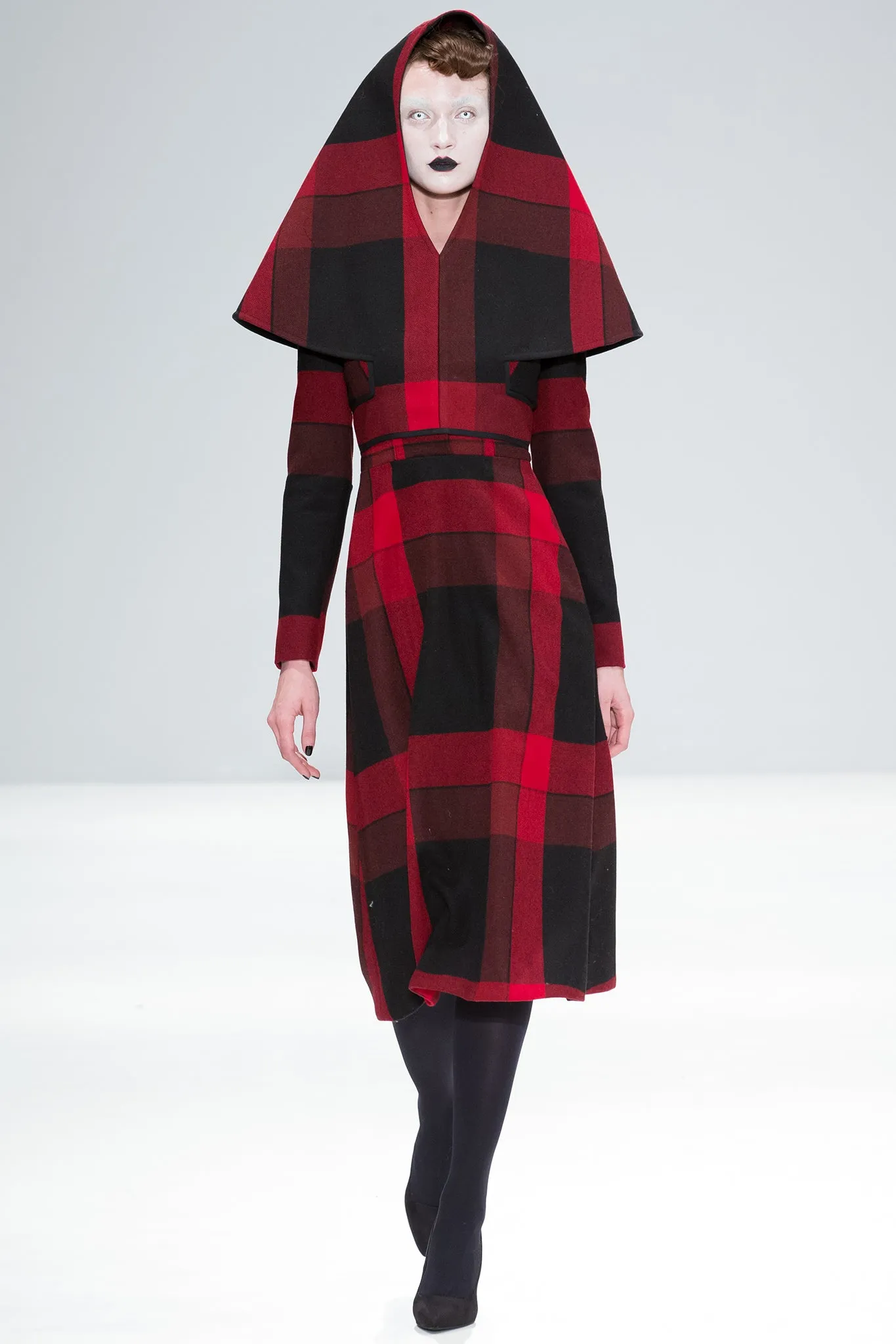 Red and Black Tartan Wool Florence Hood