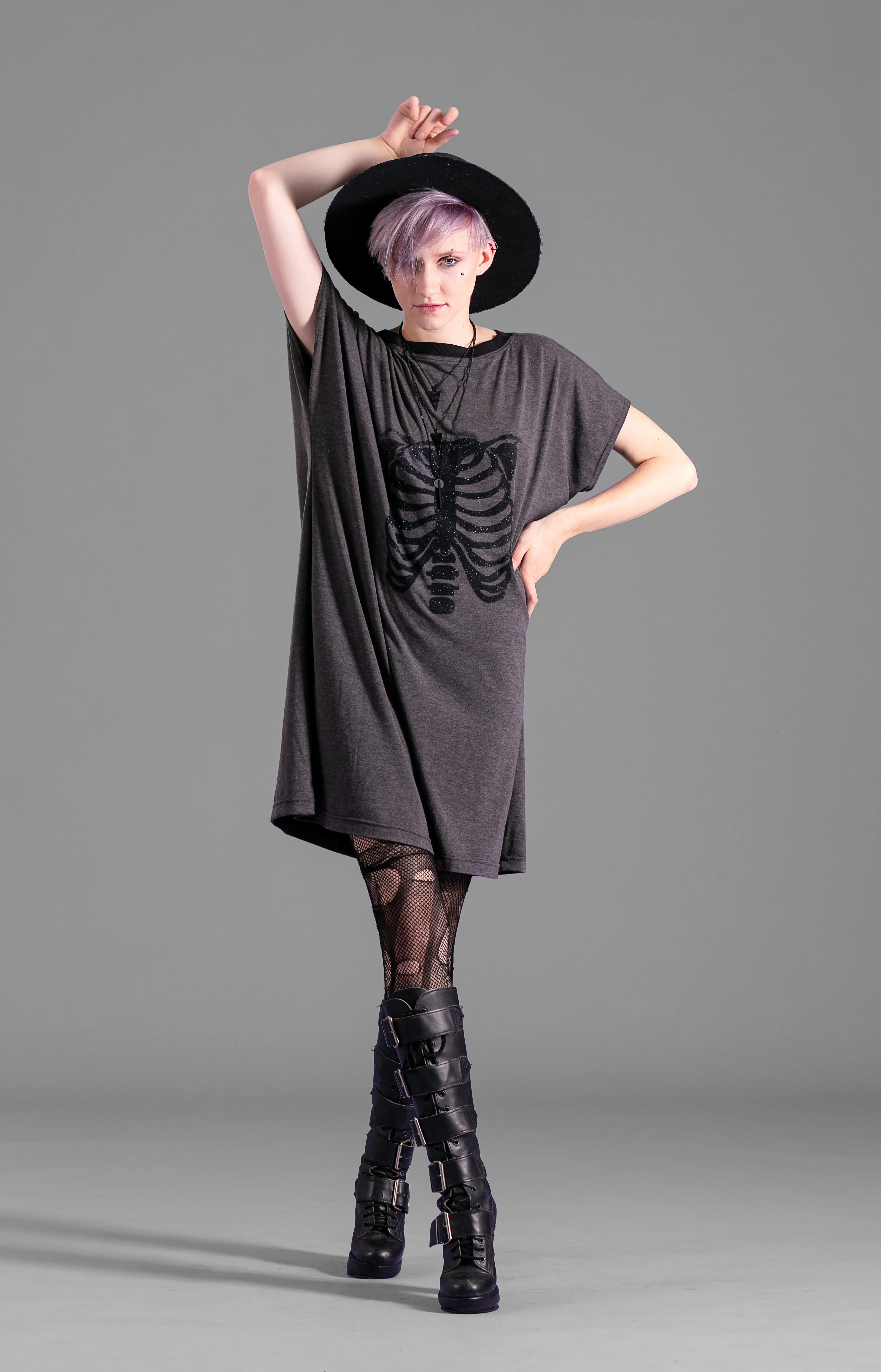 Rib cage print tunic tshirt dress | glitter special edition