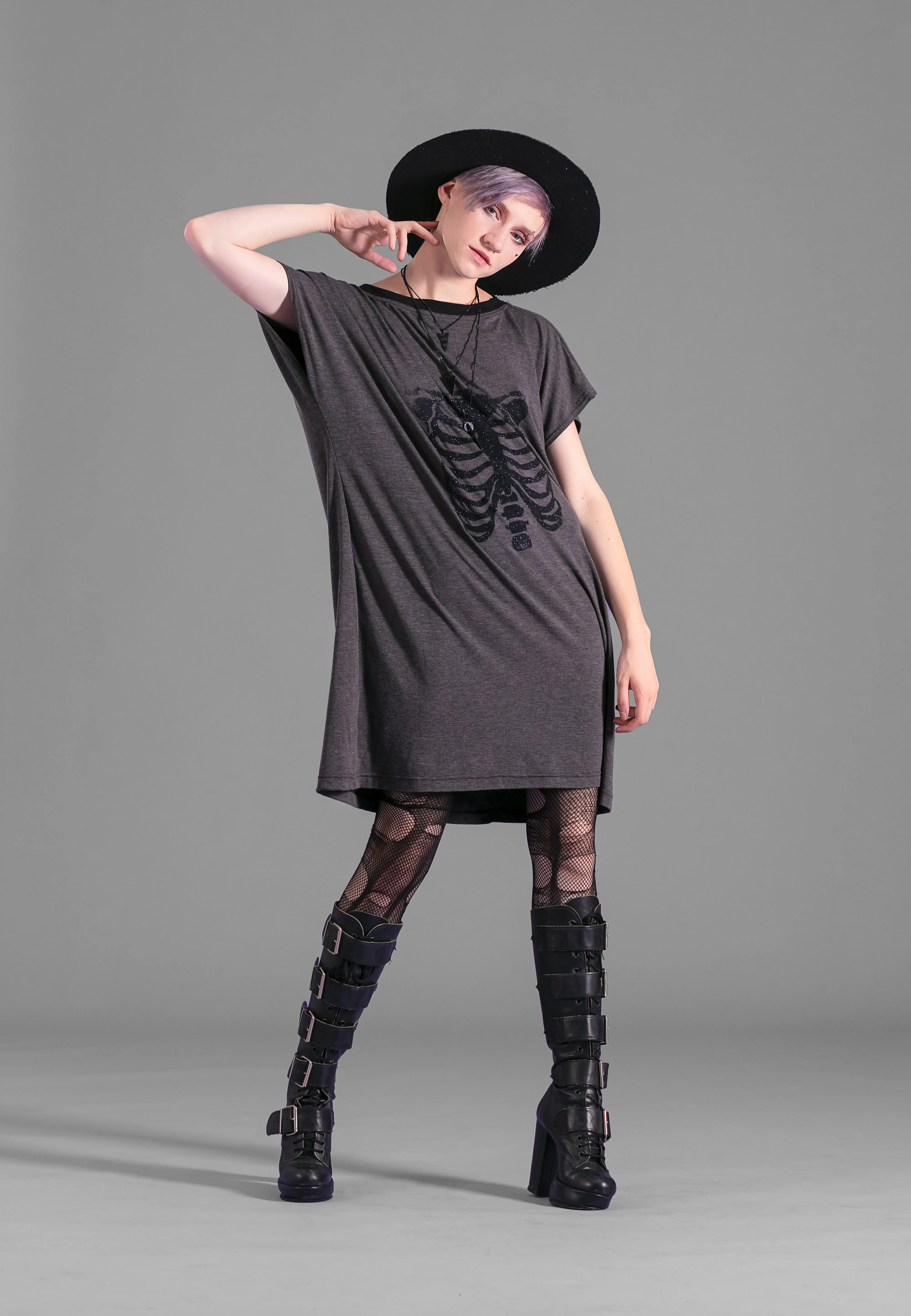 Rib cage print tunic tshirt dress | glitter special edition