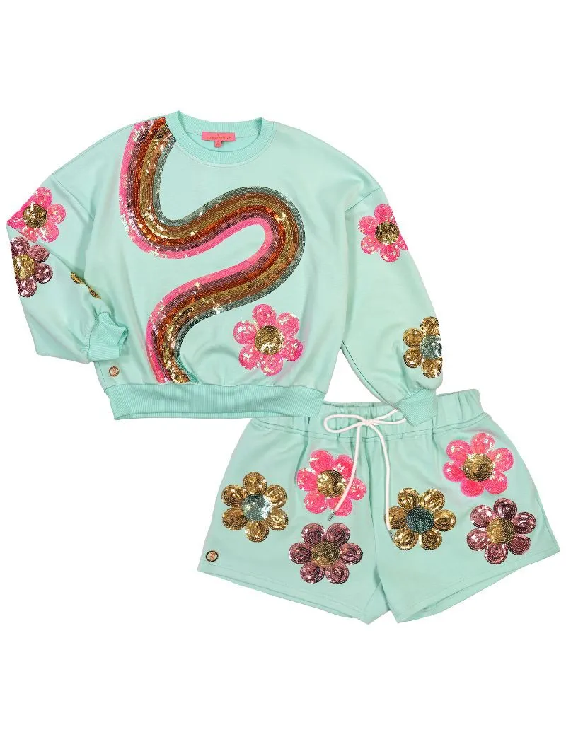 Simply Southern Groovy Sequins Shorts & Sweater T-Shirt Set